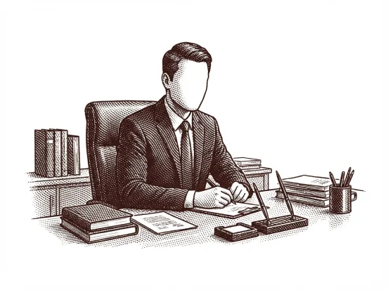 Ilustração de advogado à mesa com documentos, contexto de Direito Empresarial.