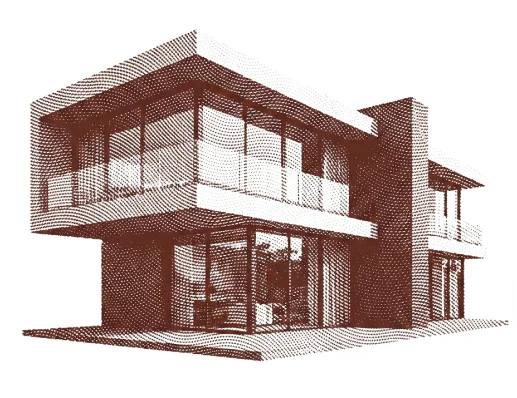 Ilustração de casa moderna, contexto de imóveis e usucapião.