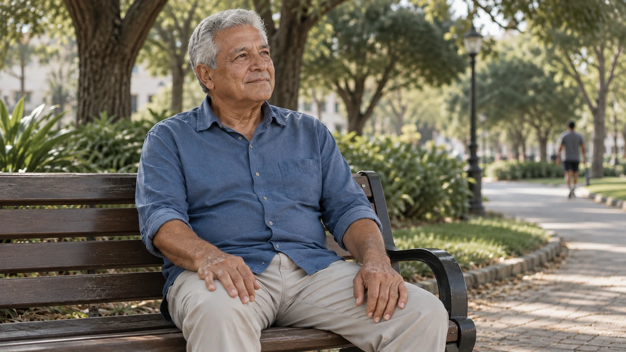 Homem mais velho sentado em um banco de parque